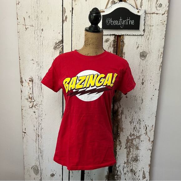 the Big Bang Theory TBBT Sheldon BAZINGA Womens Tshirt red Funny novelty - Picture 1 of 5